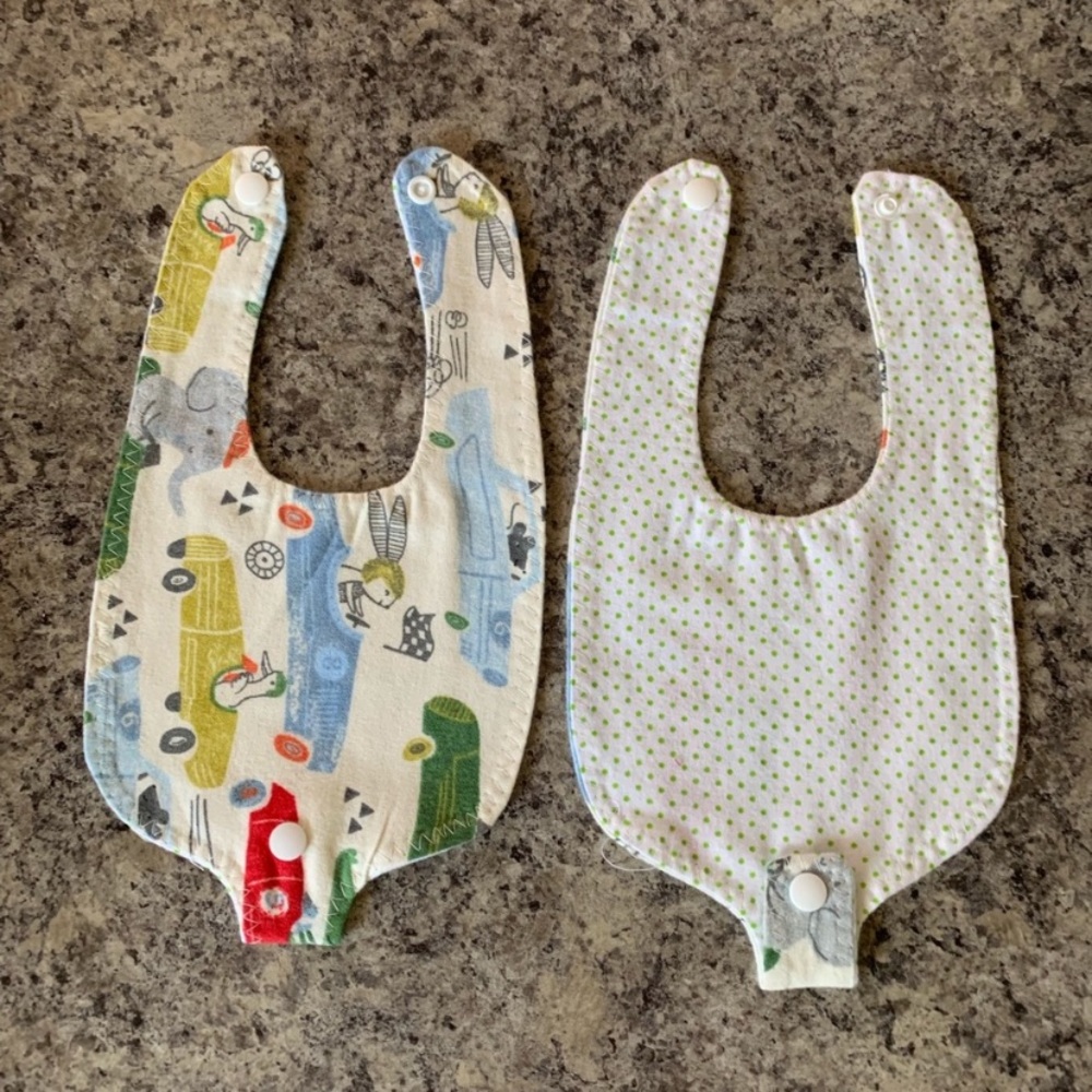 Handmade Reversible Baby Bib with Pacifier Holder